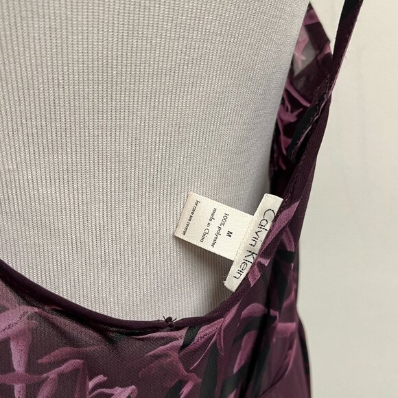 Calvin Klein sheer slip maxi dress spaghetti straps purple sheer floral M tie - Picture 3 of 7
